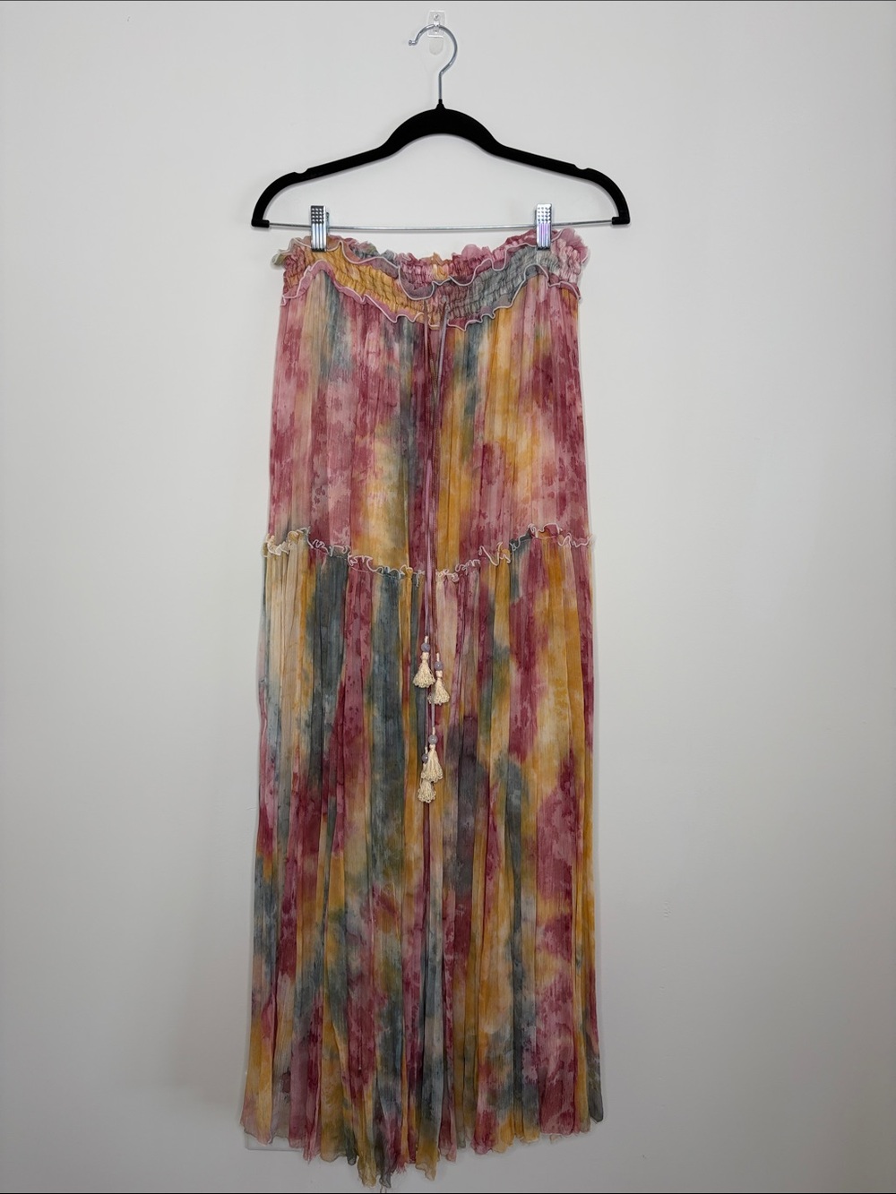 Fillyboo Pink Multi Tie-Dye Ruffle Waist Maxi Skirt